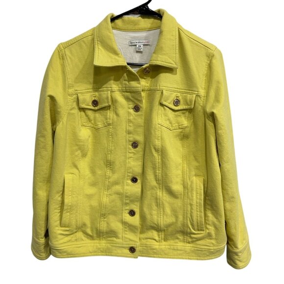 Isaac Mizrahi Live Yellow Button-Front Denim Jacket Plus Size 18W Versatile Clas - Picture 1 of 10